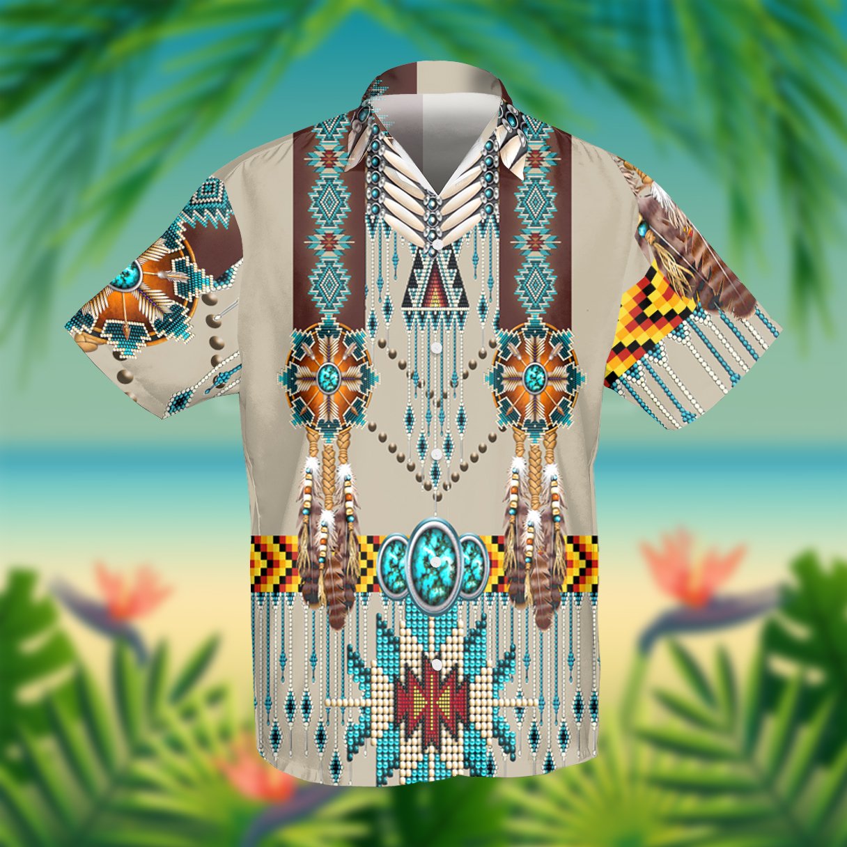 Turquoise Blue Pattern Breastplate Native American Hawaii Shirt Ha88946