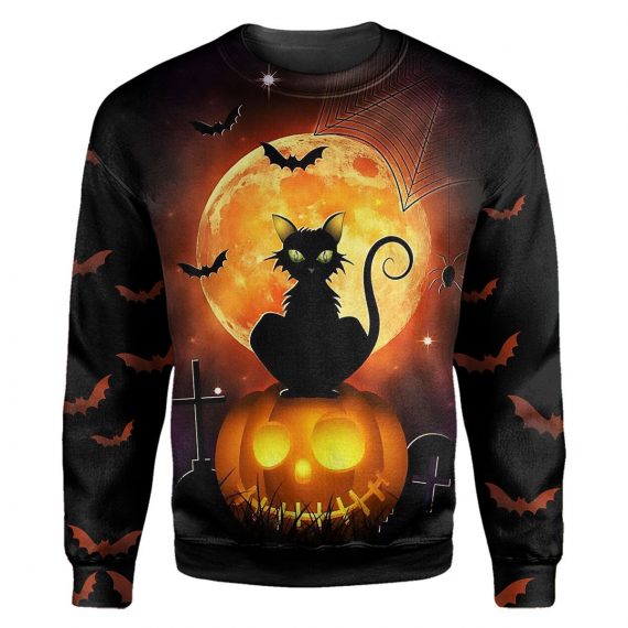 Black Cat Halloween All Over Print Unisex Sweatshirt For Cat Lovers