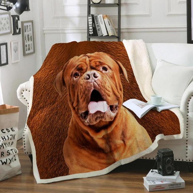 Dogue De Bordeaux Dog Portrait Fur Printed Blanket