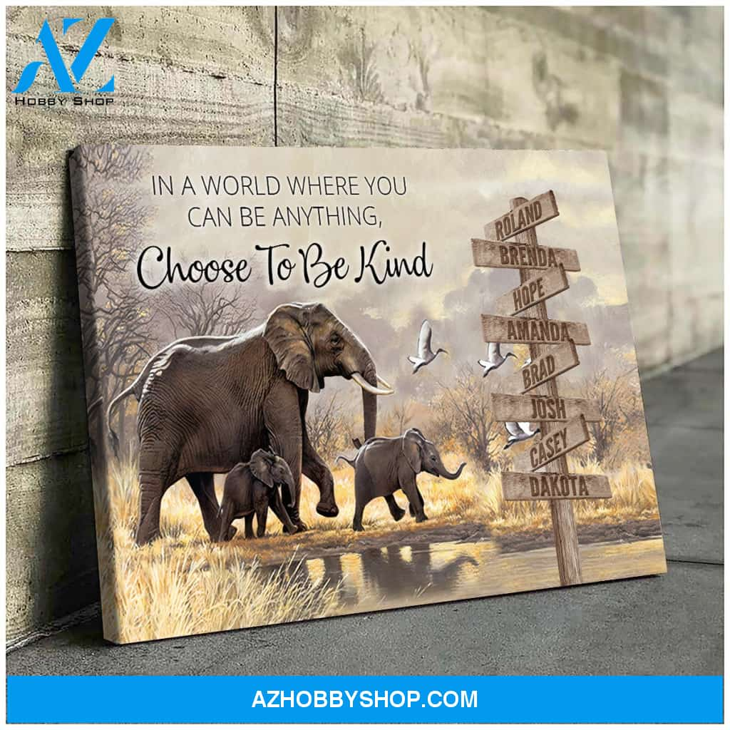 Be Kind Multi Names Elephant – Personalized Canvas