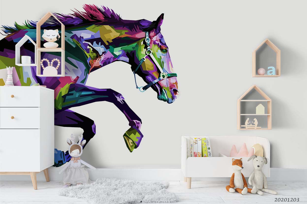 3D Hand Drawn Colorful Horse Animal Wall Mural Wallpaper Lxl