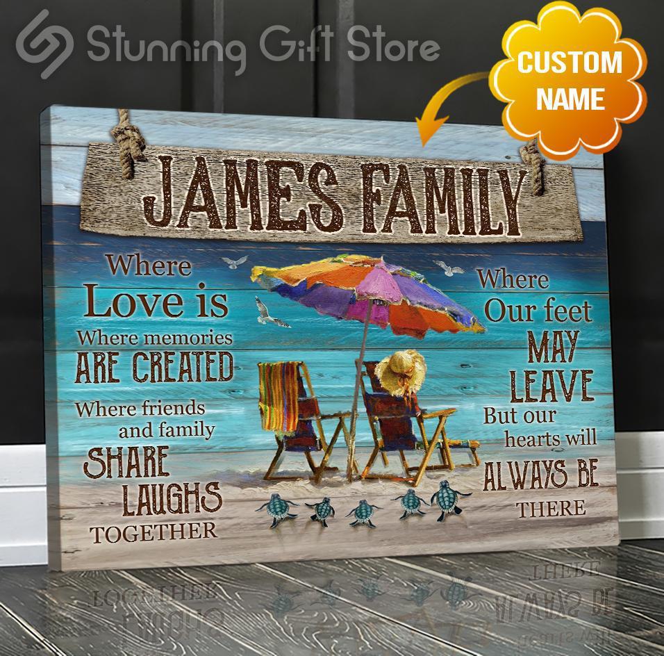 Stunning Gift Rustic Custom Beach Canvas Turtle Family Hanging – Family Is Where Love Is