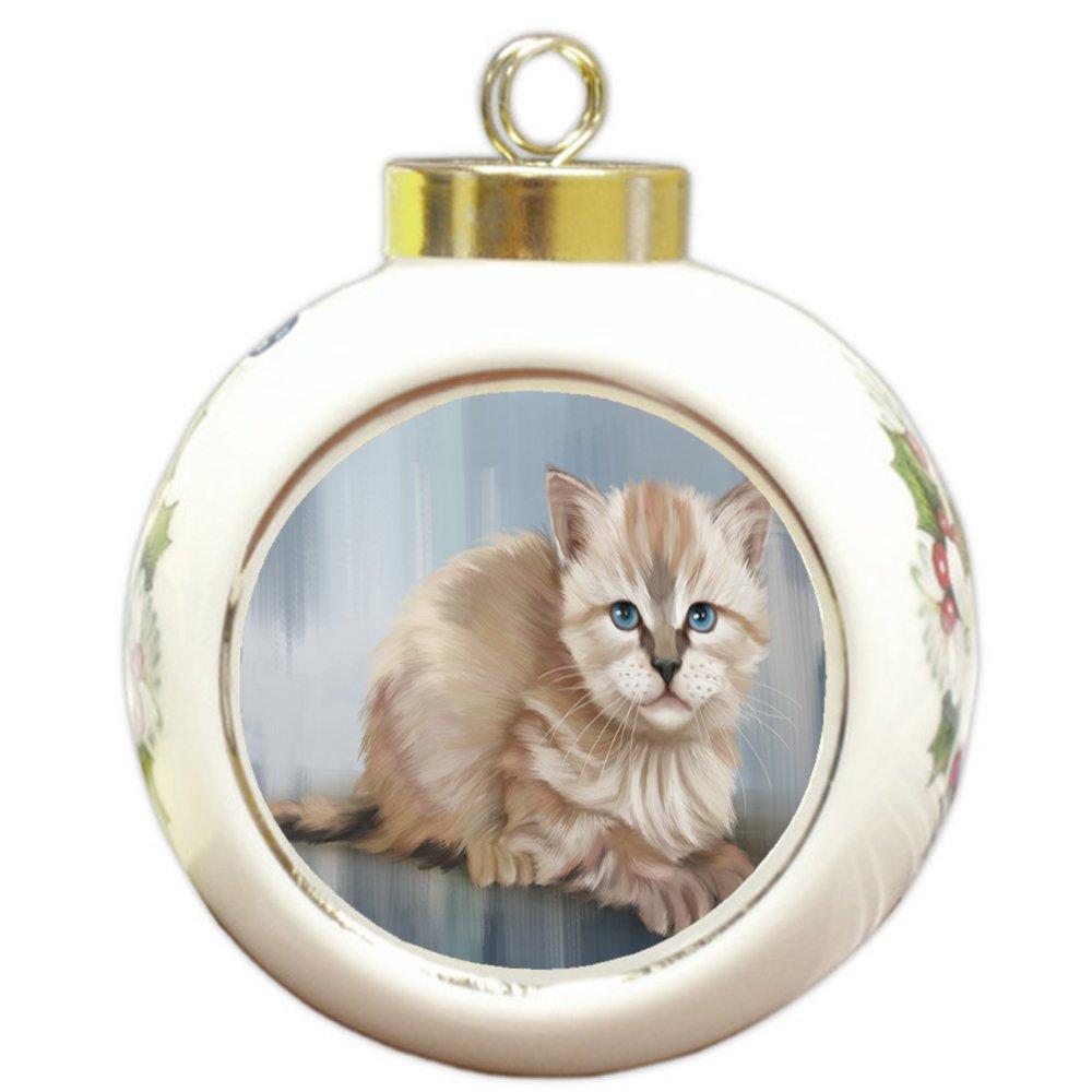 Seal Point Kitten Cat Round Ceramic Ball Christmas Ornament