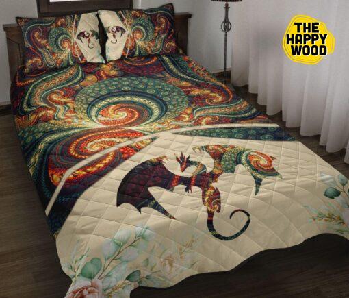 Dragon Flower Abstract Style Quilt Bed Set And Pillow Covers