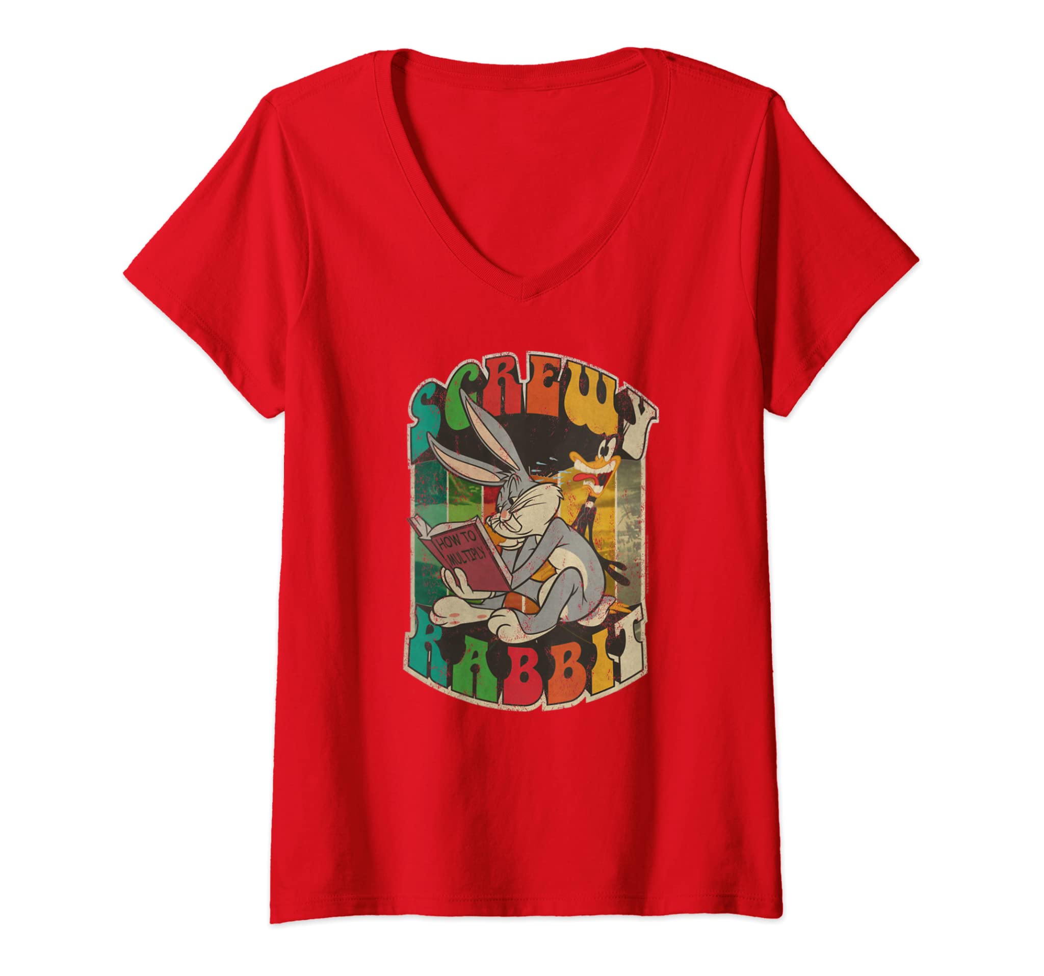 Womens Looney Tunes Bugs Bunny Screwy Rabbit V-Neck T-Shirt