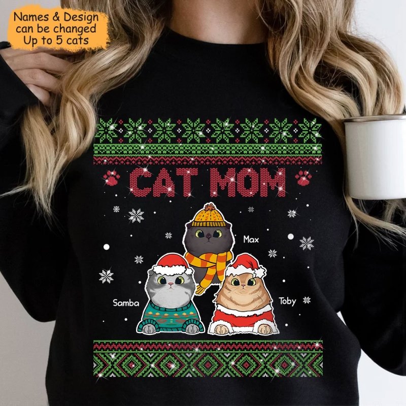 Cat Mom Ugly Sweater Personalized Christmas Sweatshirt