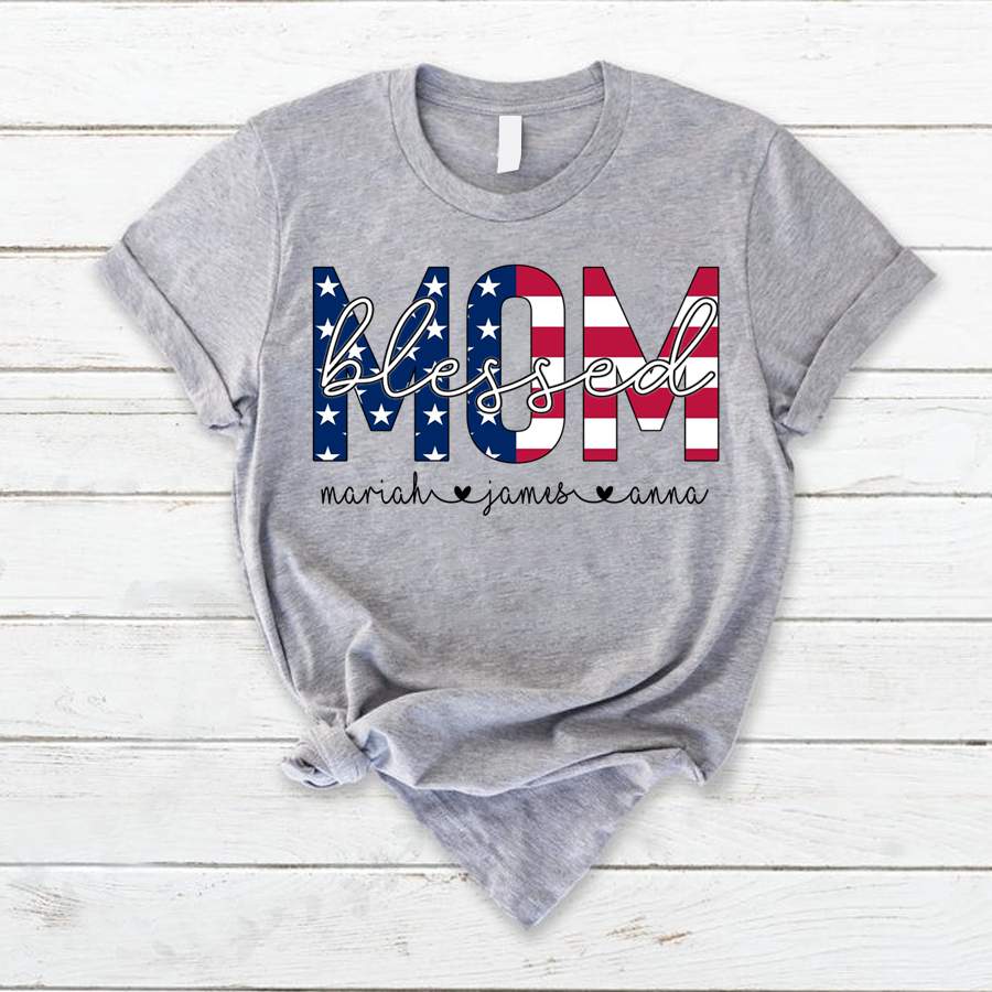 Personalized Blessed Mom Flag Shirt