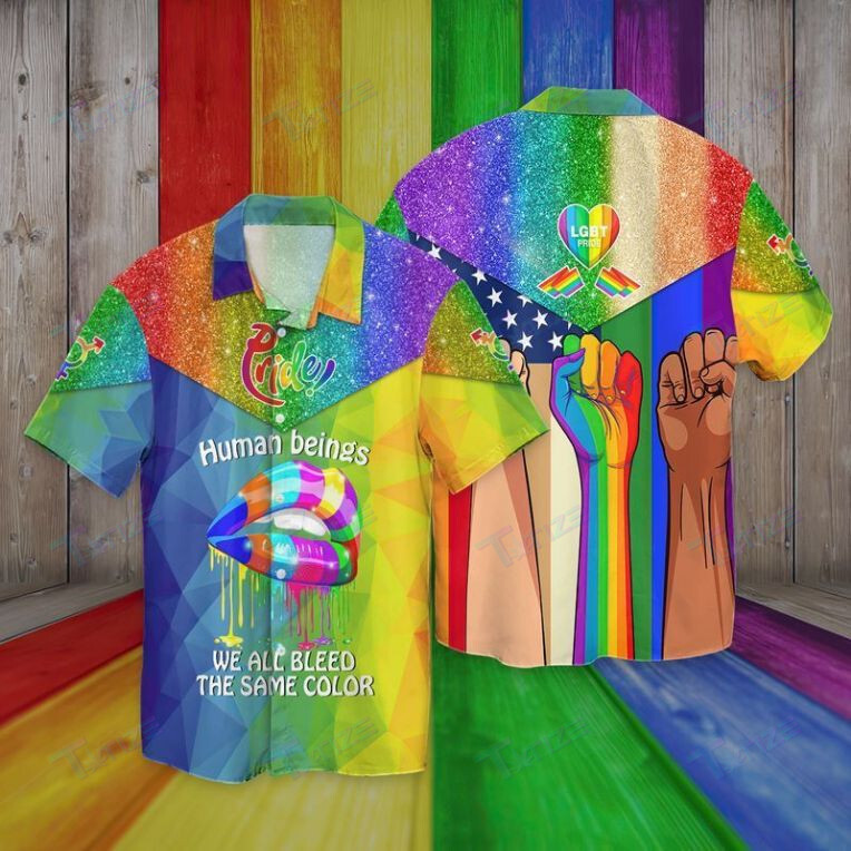 Lgbt Pride Human Beings We All Bleed The Same Color Over Printed Hawaii Shirt Size S Ha91633