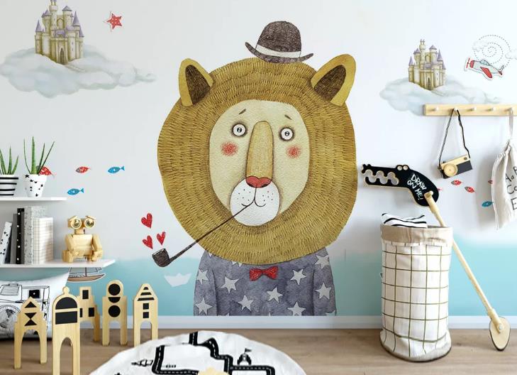 3D Cartoon Animal Lion Castle Wall Mural Wallpaper Lqh 273