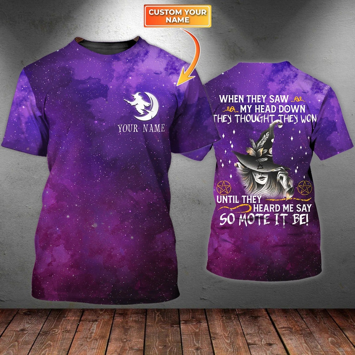 Custom Witch Halloween Shirt Men Woman, Purple 3D All Over Printed Halloween Tshirt, When They Saw My Head Down