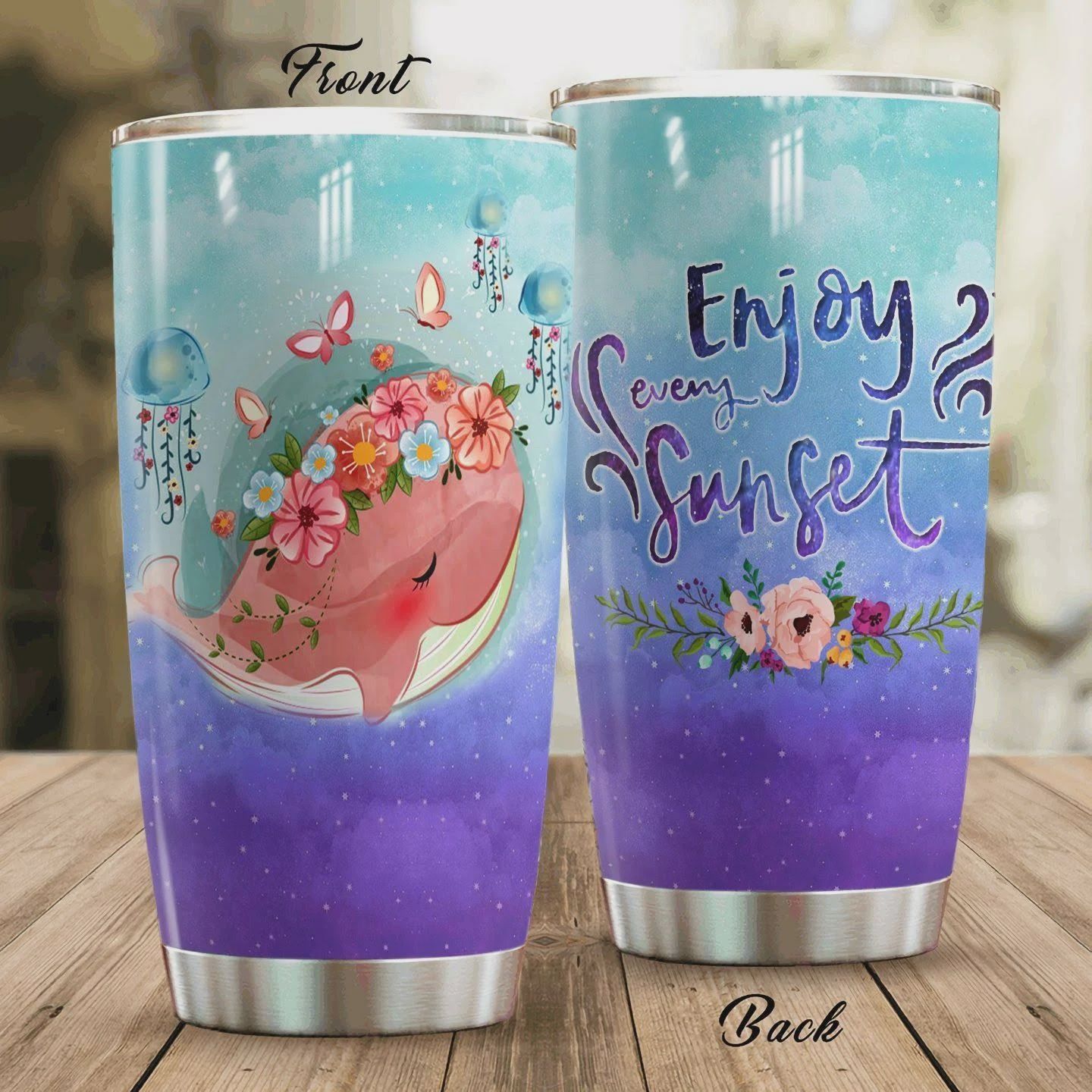 Dolphin Enjoy Every Sunset Stainless Steel Tumbler, Tumbler Cups For Coffee/Tea, Great Customized Gifts For Birthday Christmas Thanksgiving