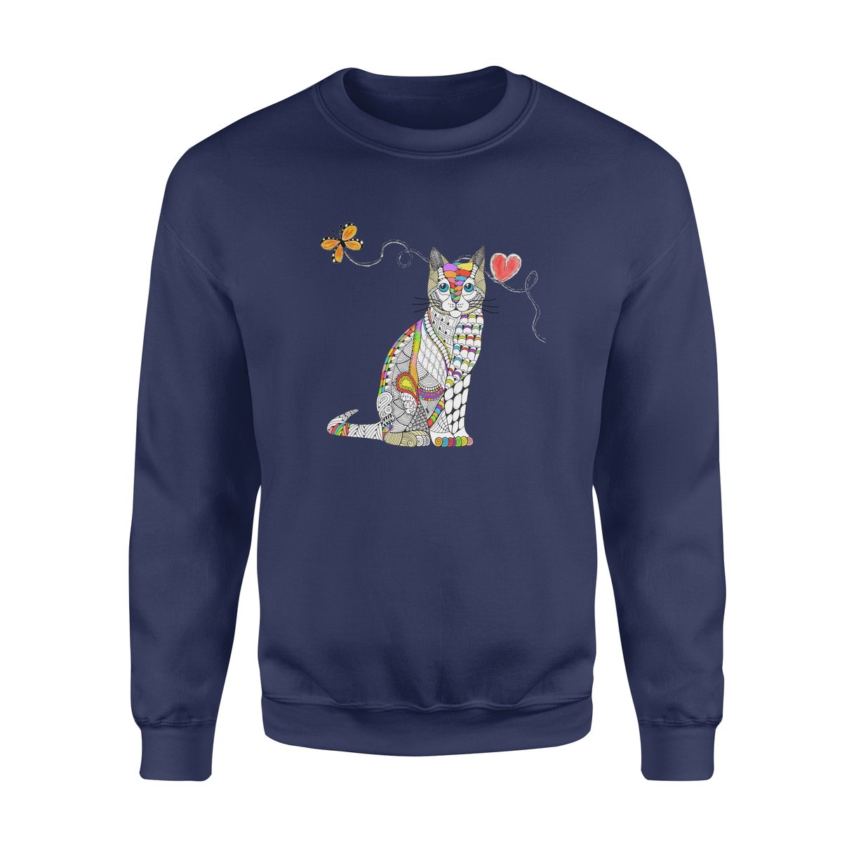 Zentangle Rainbow Cat – Premium Crew Neck Sweatshirt,Gift For Cat Lover T-Shirt Hoodie All Color Size S-5Xl