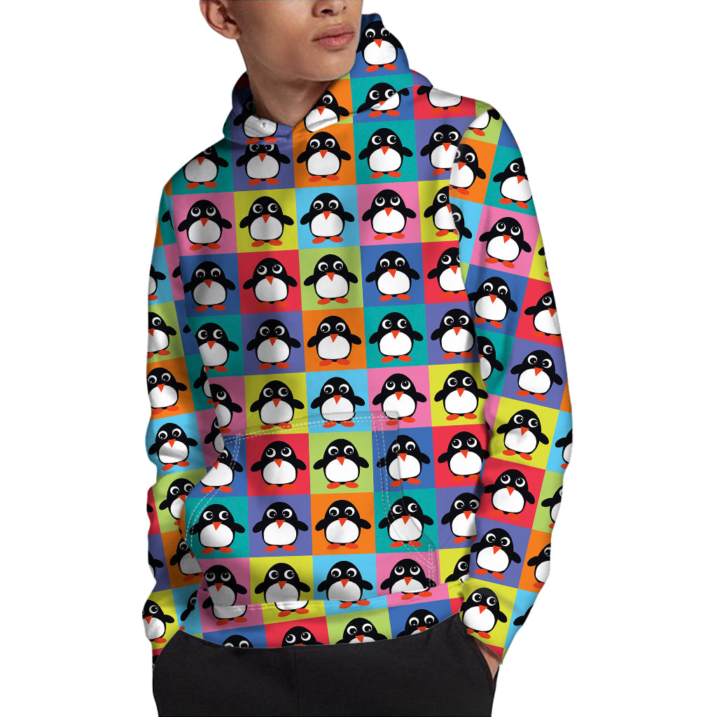 Cute Colorful Penguin Pattern Print Pullover Hoodie