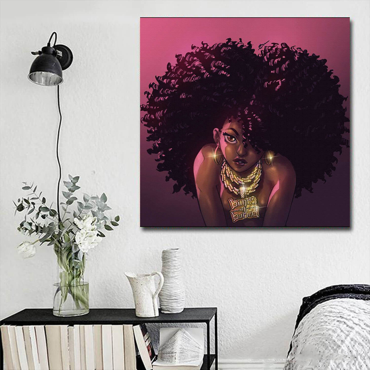 African American Wall Art Canvas Melanin Girl With Afro Hair Art African Themed Living Rooms WBG4832