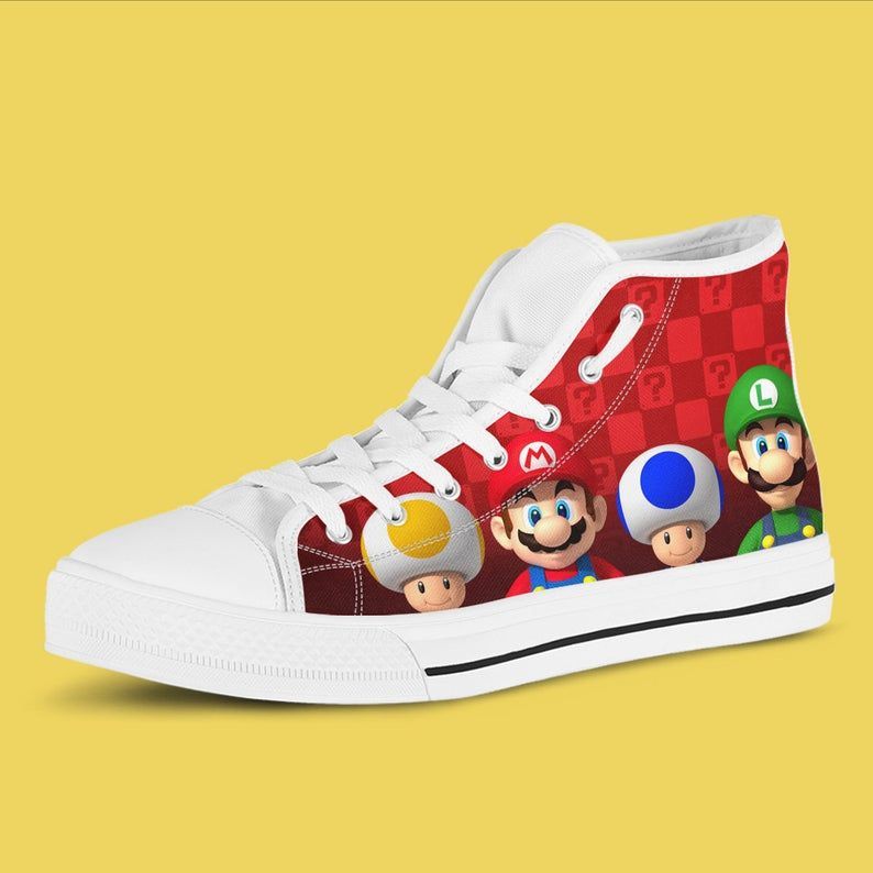 Super Mario Custom High Top Super Mario Custom Canvas Shoes Nintendo Printable Game Casual White 5 High Top Shoes