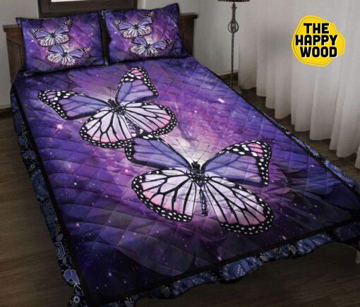 Butterfly Flower Galaxy Quilt Bed Set And Pillow Covers