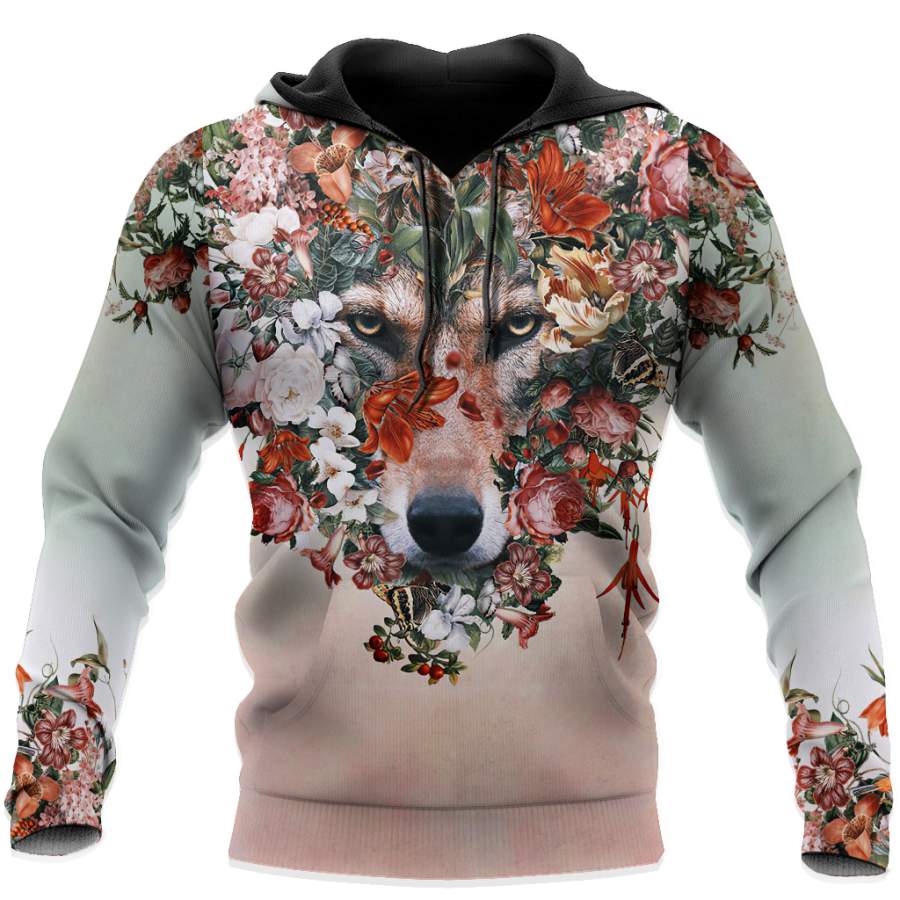 Wolf Floral 3D All Over Printed Unisex Deluxe Hoodie ML