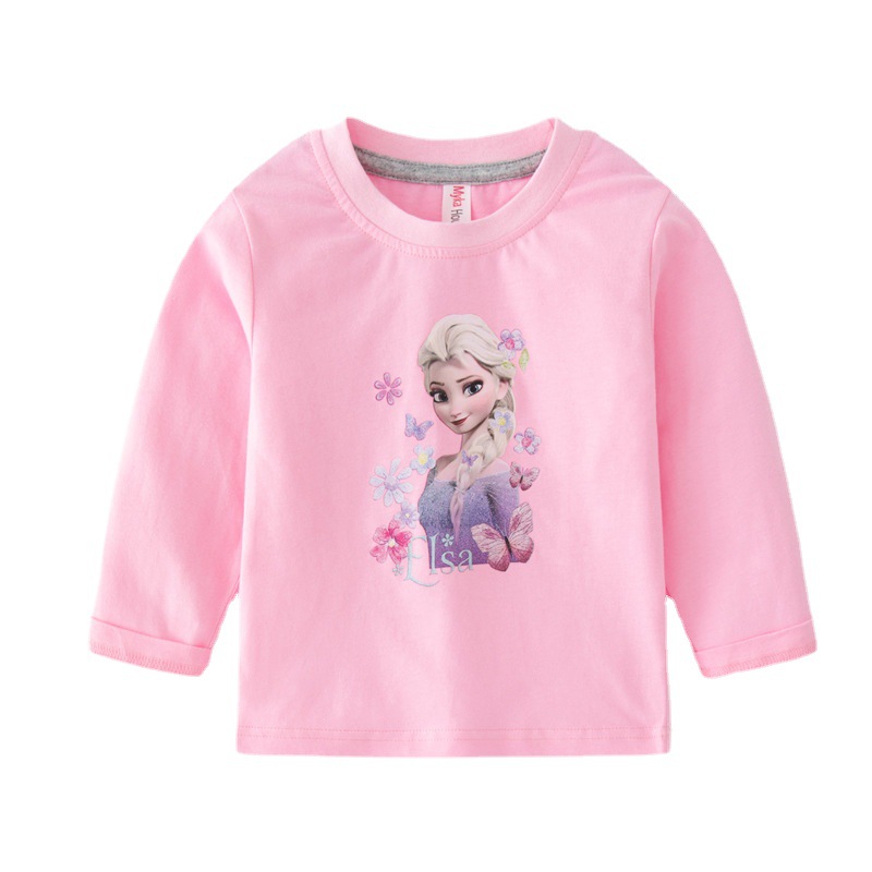 Autumn Kids Clothes Girls Cotton Printed Long Sleeve T-Shirts Round Neck Tops Frozen Elsa Baby Bottoming Shirt Girls Clothes alx