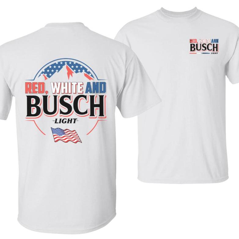 Red, White And Busch Light Shirt – Sweatshirt – Hoodie, Patriotic Beer Graphic Tee, USA Flag and Mountain Design, Independence Day, 4th Of July Tee