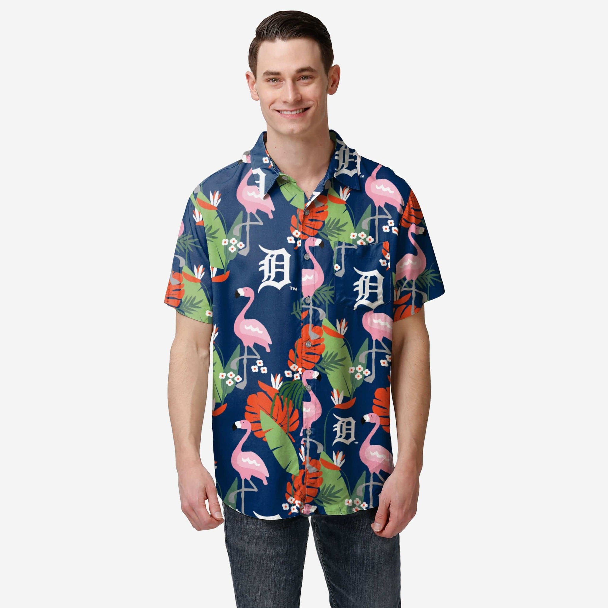 Detroit Tigers Floral Button Up Hawaii Shirt Ha13128