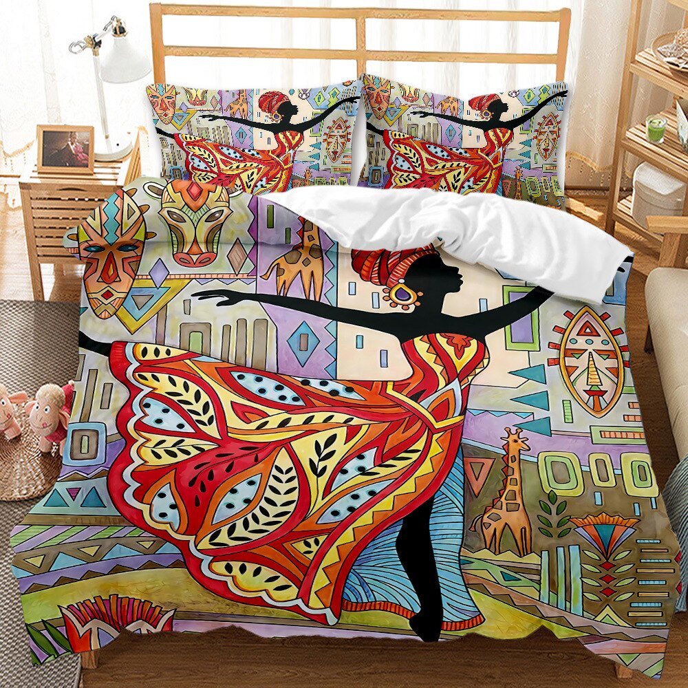 3D Prints African Girls Duvet Cover Cartoon Exotic Cover Pillowcases Bedding Set Queen Cover Double Bedclothes