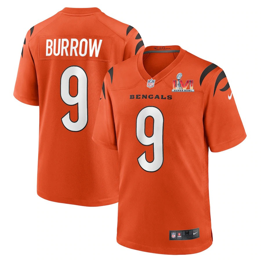 Cincinnati Bengals Joe Burrow 9 2022 NFL Superbowl Lvi Match Orange Jersey Gift For Bengals Fans