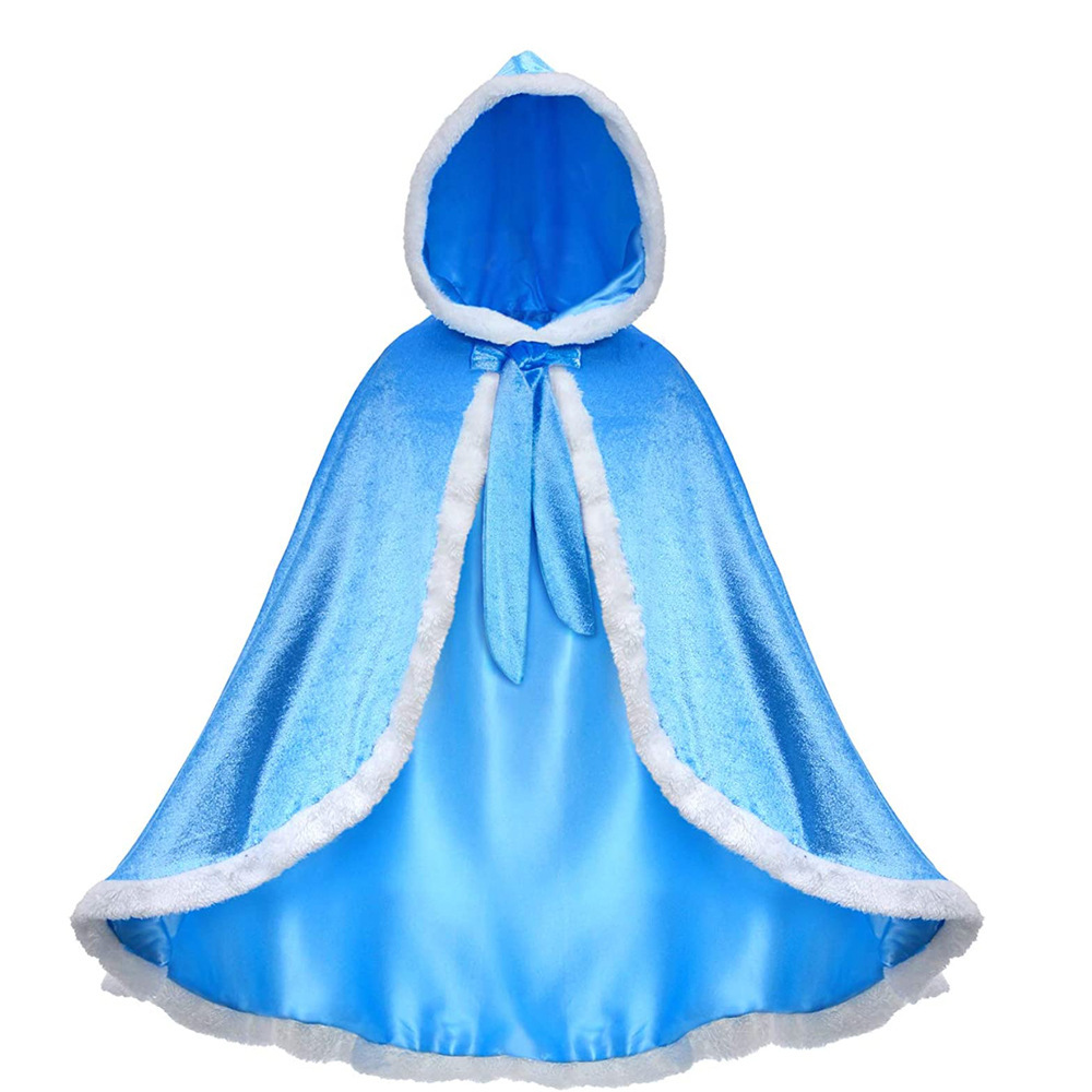 2021 Winter Girls Elsa Cloak Girls Plus Velvet Cloak Cape Girl Princess Blue Clothes Kids Children Cartoon Hooded Shawl Clothing alx