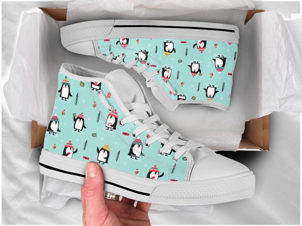 Penguin High Top Personalized Shoes Custom Name, Text For Women, Men