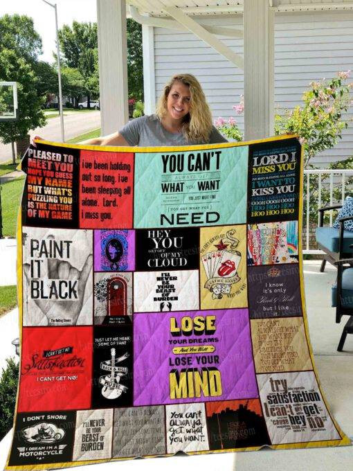 The Rolling Stones Merch Lyrics Quilt Blanket