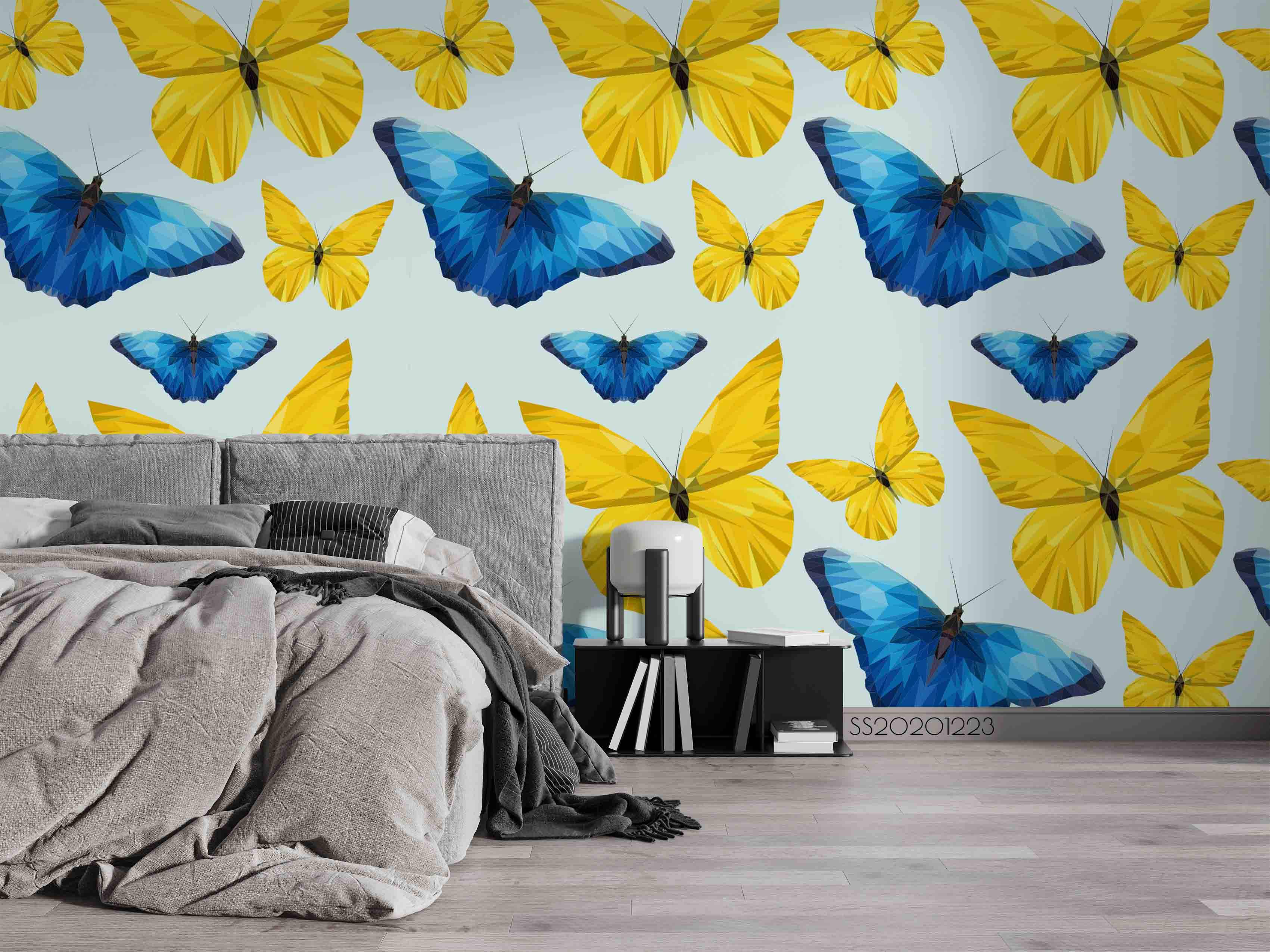 3D Animal Yellow Blue Butterfly Wall Mural Wallpaper Lqh 37