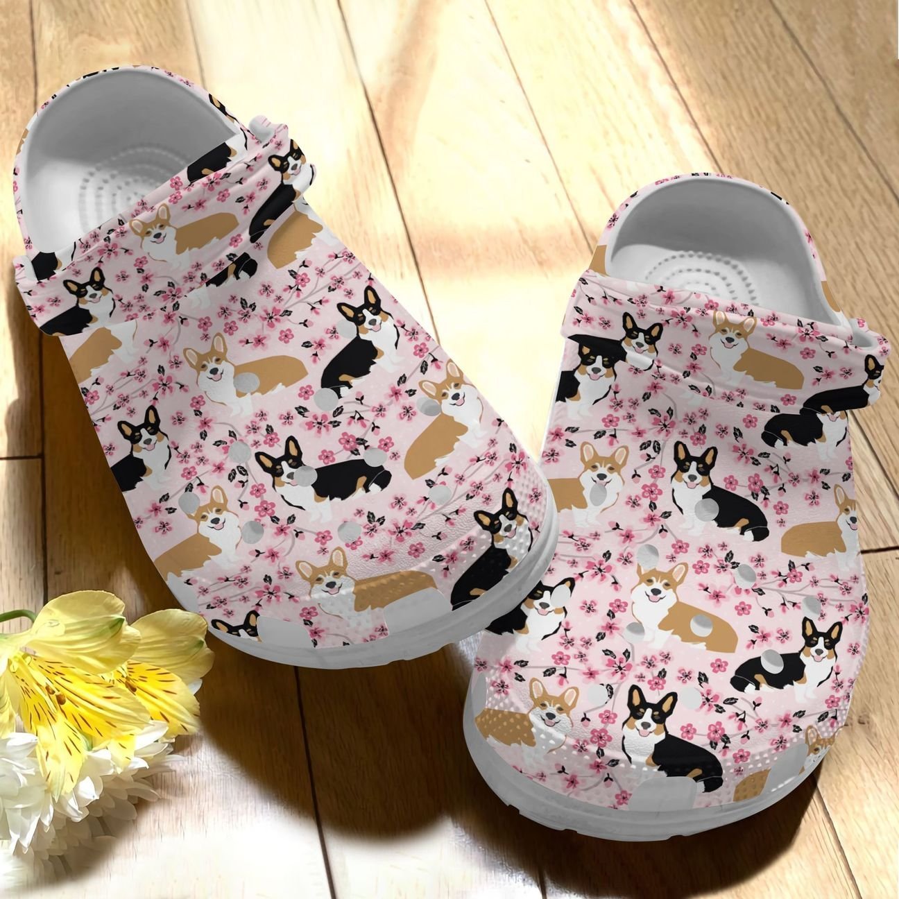 Corgi Personalize Clog, Custom Name, Text, Fashion Style For Women, Men, Kid, Print 3D Whitesole Pattern 2