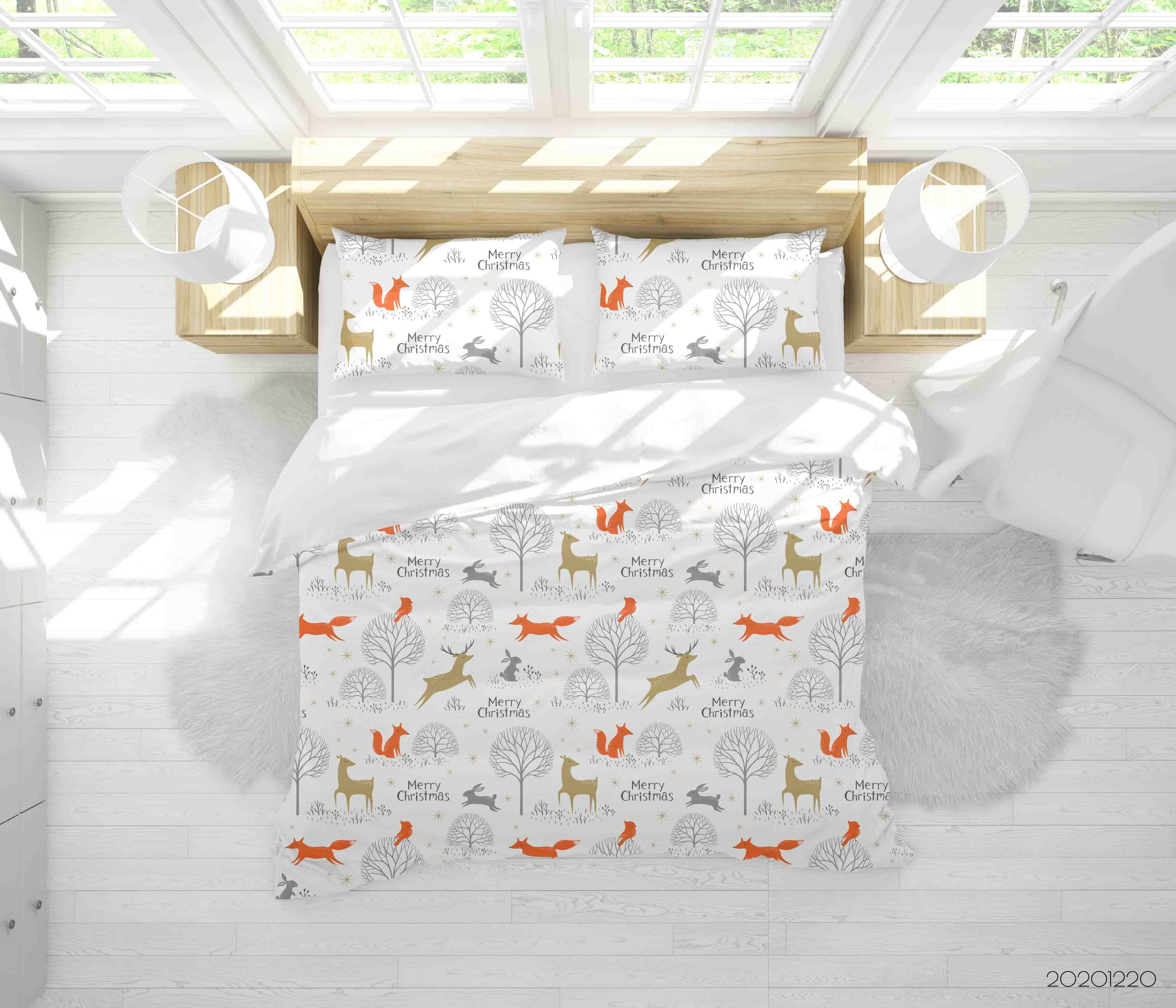 3D Hand Drawn Animal Elk Fox Forest Quilt Cover Set Bedding Set Duvet Cover Pillowcases 32