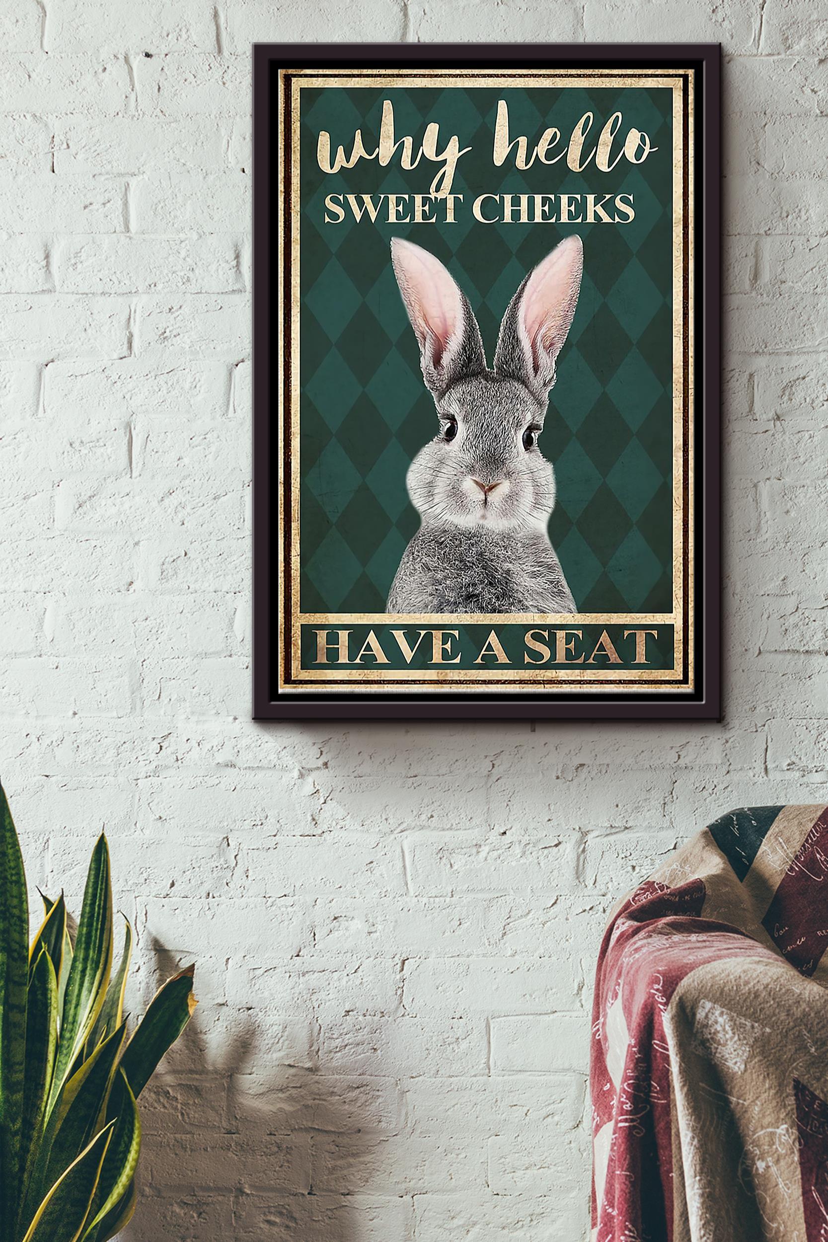 Why Hello Sweet Cheeks Have A Seat Rabbit Poster Framed Matte Canvas