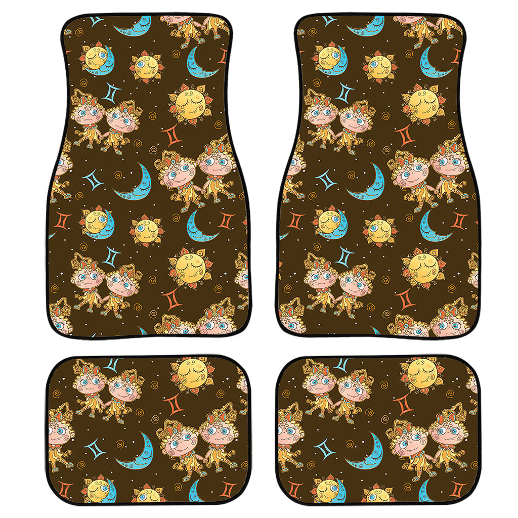 Cute Cartoon Gemini Pattern Print Front And Back Car Floor Mats, Front Car Mat