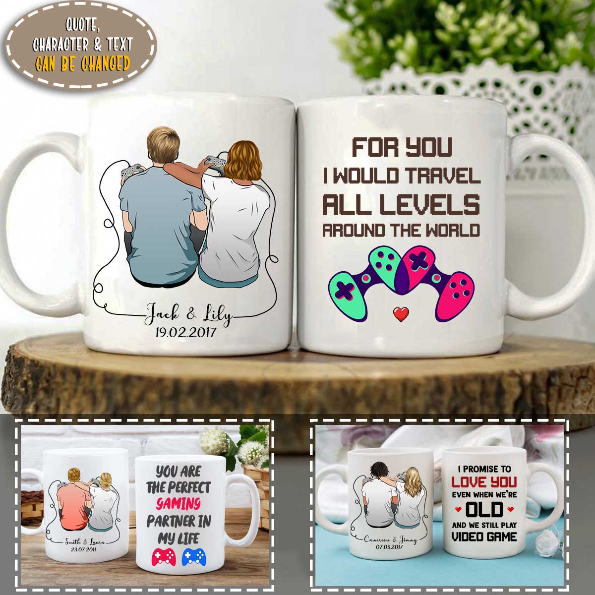 Video Games Couple For You I Would Travel All Levels Perfect Gaming Partner Custom Mug, Gaming Partner For Life Customize Gilf For Lover On Valentine Day, Personalized Mug For Gamer Boyfriend Husband Wife, Live Preview AM08