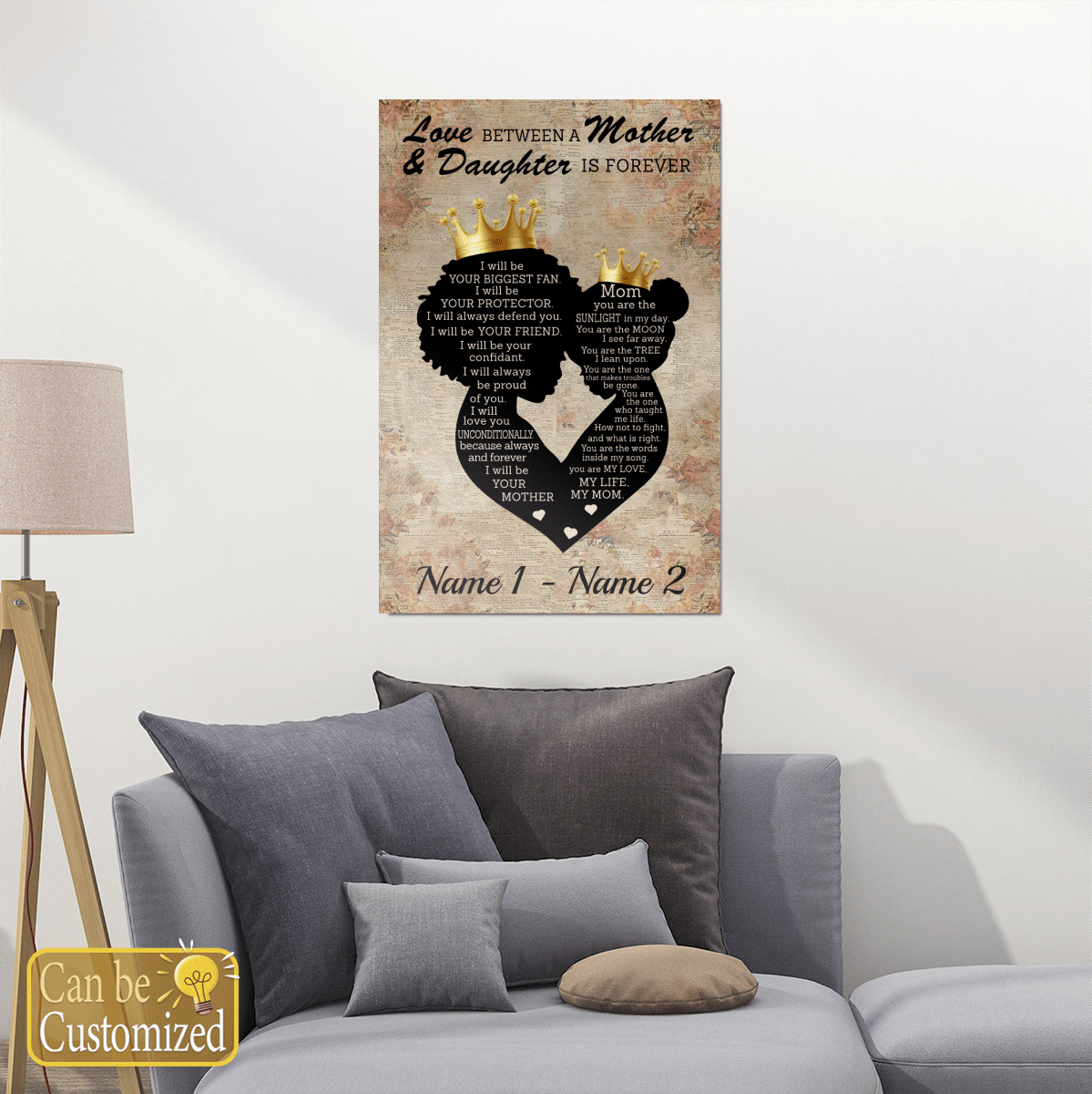 Personalized Canvas Poster For Daughter For Mom Love Between A Mother & Daughter Is Forever Black Queen Wall Art