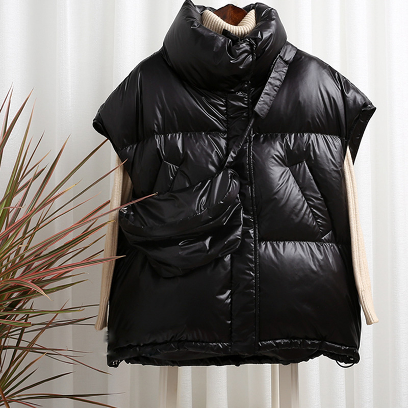 2021 New Autumn Winter Women Duck Down Jacket Vest Female Short Thick Warm Coat Windproof Sleeveless Waistcoat With Bag Outwear alx