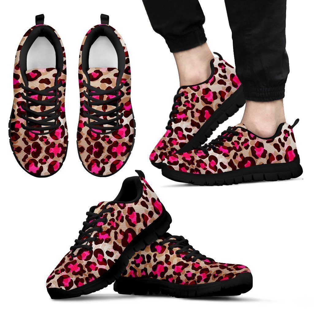 Pink Dot Cheetah Leopard Pattern Print Sneakers, Sneaker Running Personalized Shoes Custom Name, Text For Women, Men