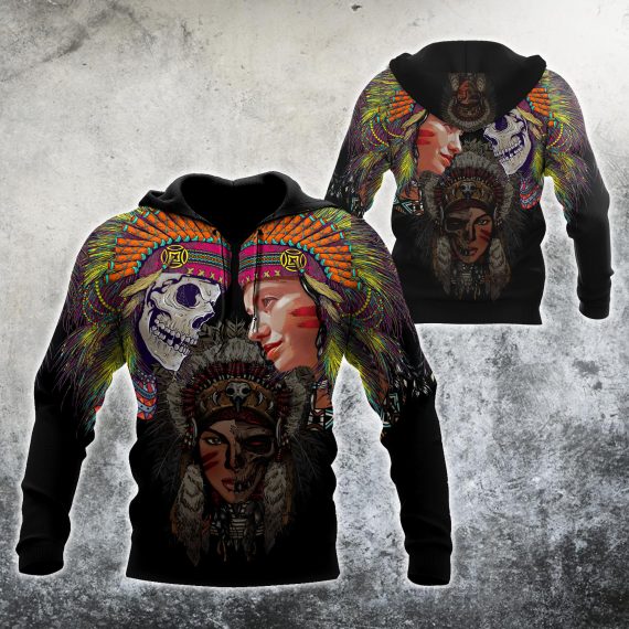 Unisex Hoodie All Over Print Skull Gifts Native Girl And Skull Us Unisex Size Hoodie