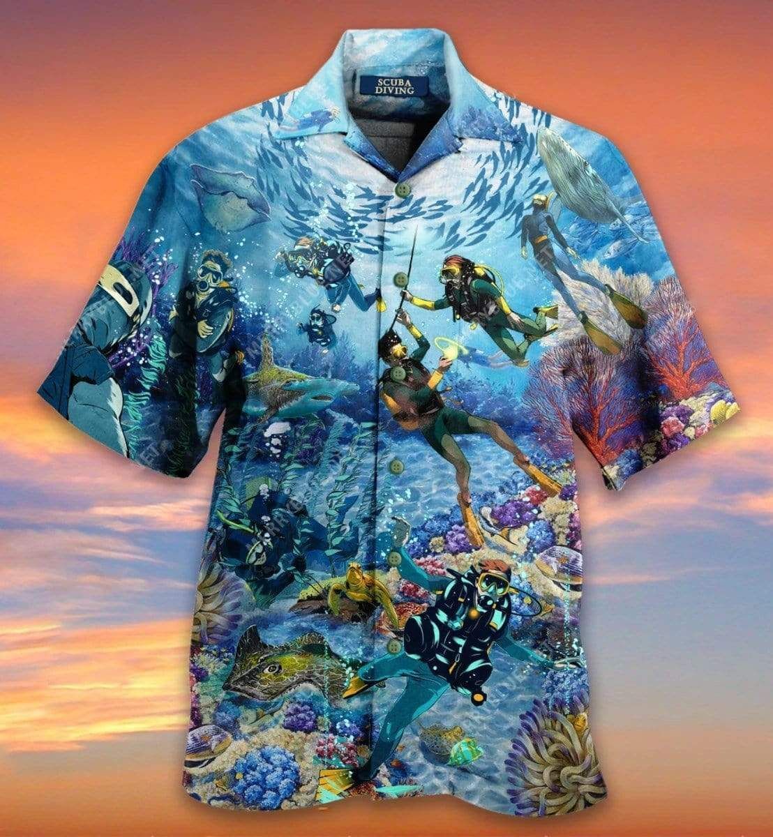 Shop Amazing Blue Scuba Diving And Coral Reefs Hawaii Aloha Shirts Ha16837