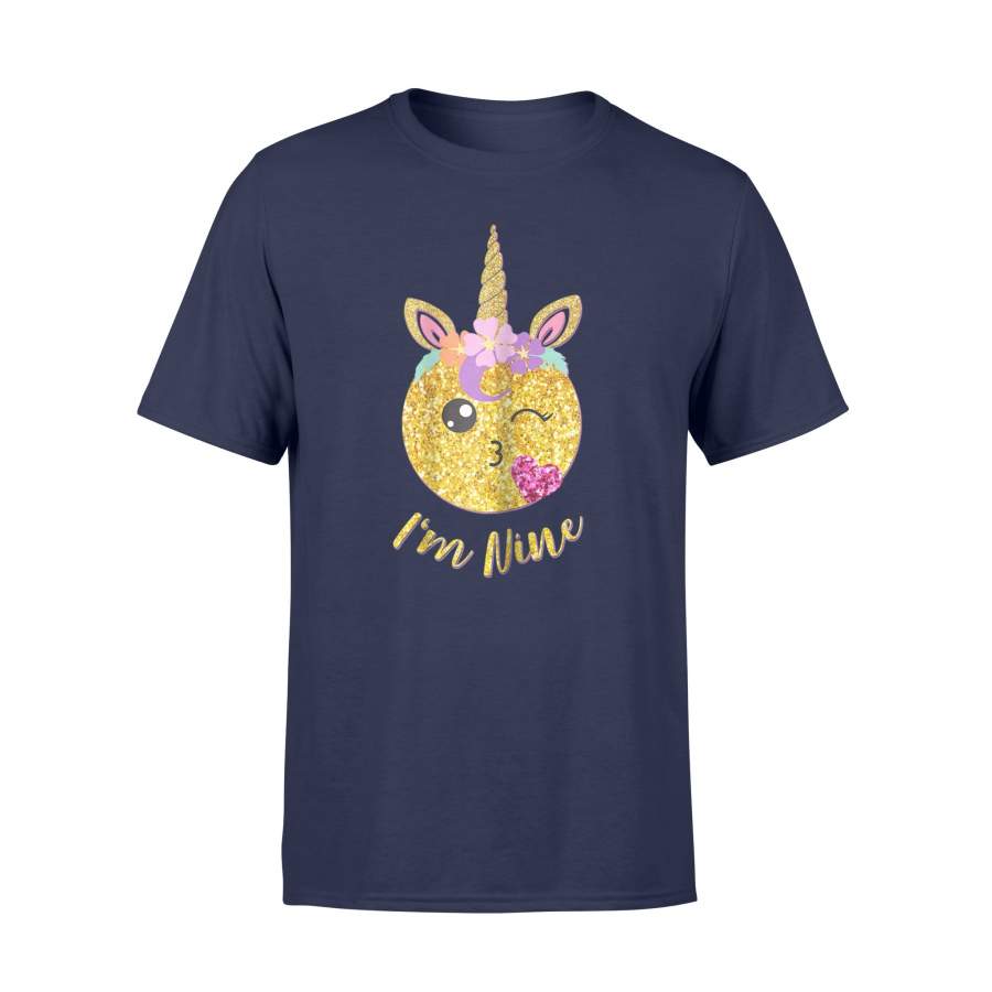 9 Years Old Girl Unicorn Emoticon 9th Birthday T Shirt