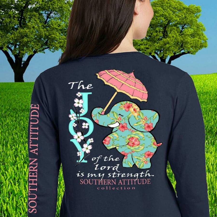 Southern Attitude Preppy Joy Elephant Navy Long Sleeve T-Shirt