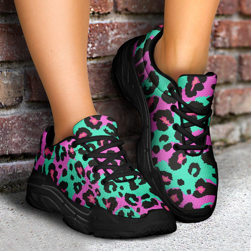 Teal Pink Leopard Chunky Sneaker