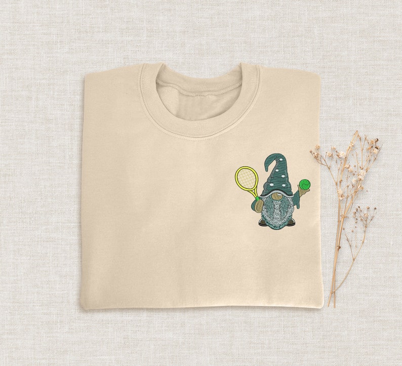 Gnome Love Tennis Christmas Embroidered Sweatshirt