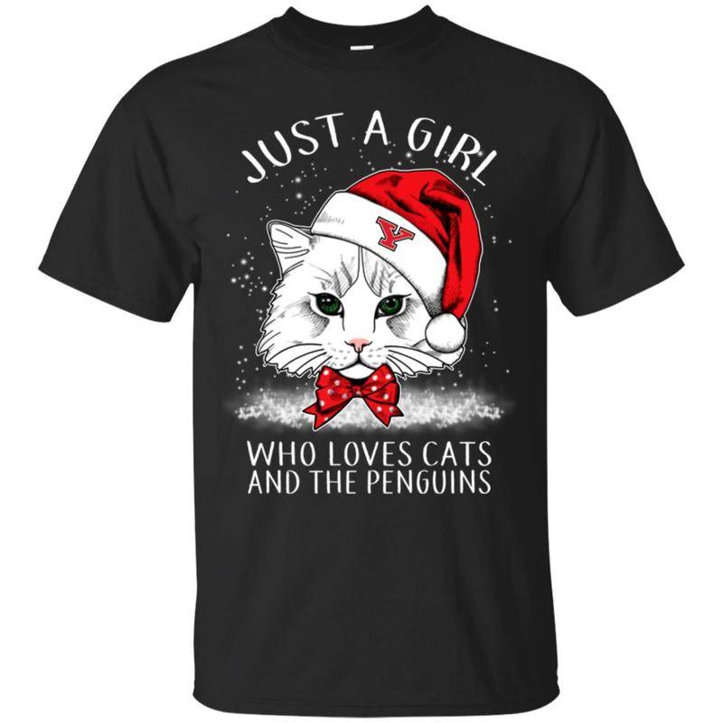 Cats Youngstown State Penguins T Shirt Hoodie Ugly Christmas Sweater Just A Girl Who Loves Cats And Christmas