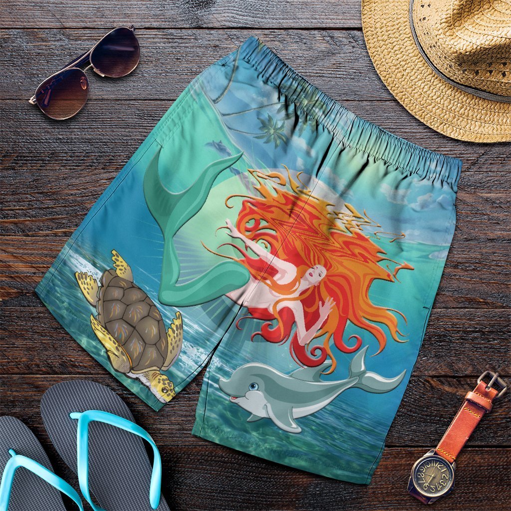 Hawaiian Mermaid Turtle Dolphin Polynesian Men’S Shorts