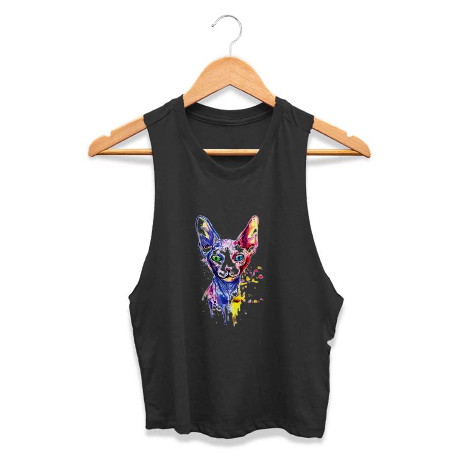 Sphinx Egyptian Cat Watercolor Animal Art Splash Graphic CPY Womans Crop Tanktop Tee