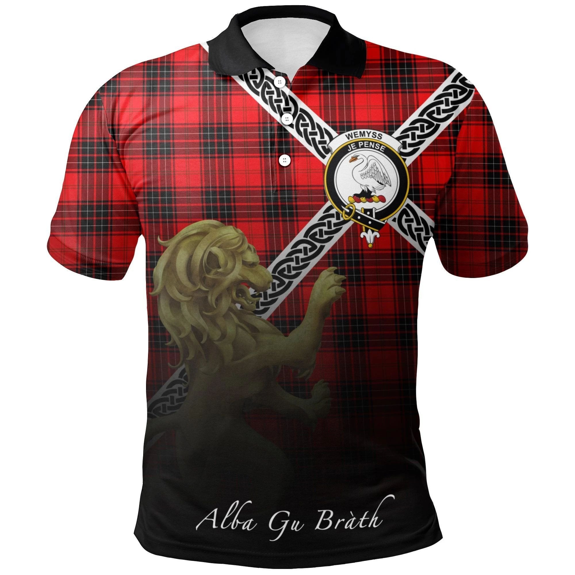 Wemyss Modern Clan Polo Shirt, Scottish Tartan Wemyss Modern Clans Polo Shirt Celtic Lion Style