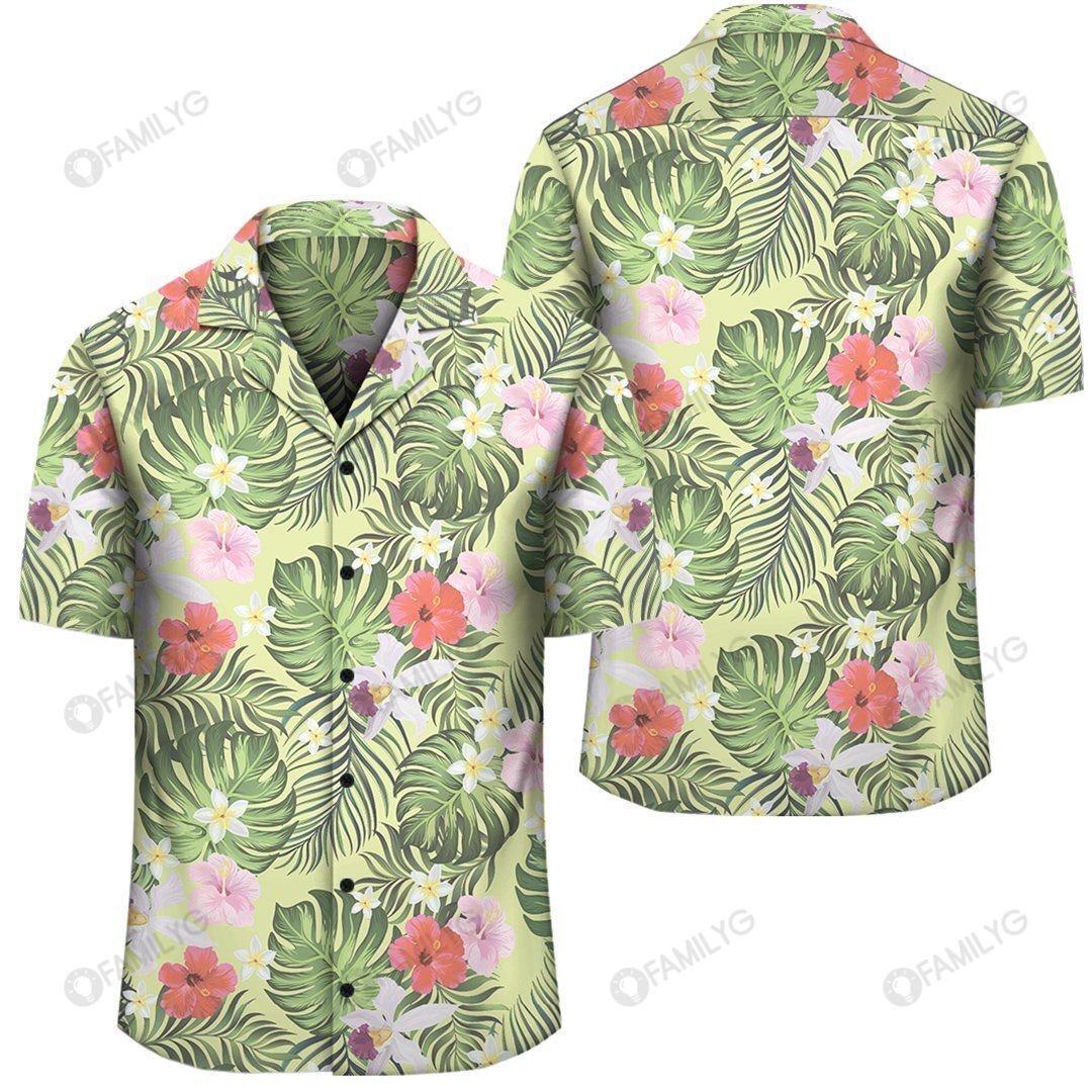 Tropical Hibiscus Plumeria Green Hawaiian Shirt Summer Hawaiian For Men, Women, Couple