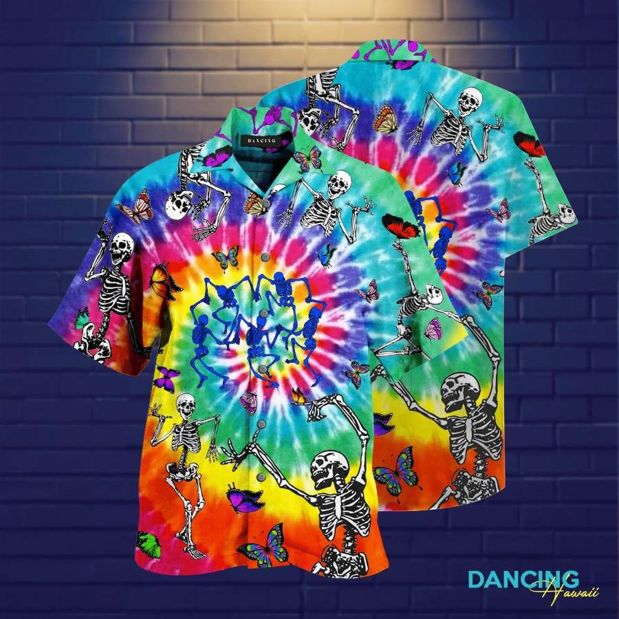 Hawaii Aloha Shirts Amazing Tie Dye Dancing Skeletons Ha110639